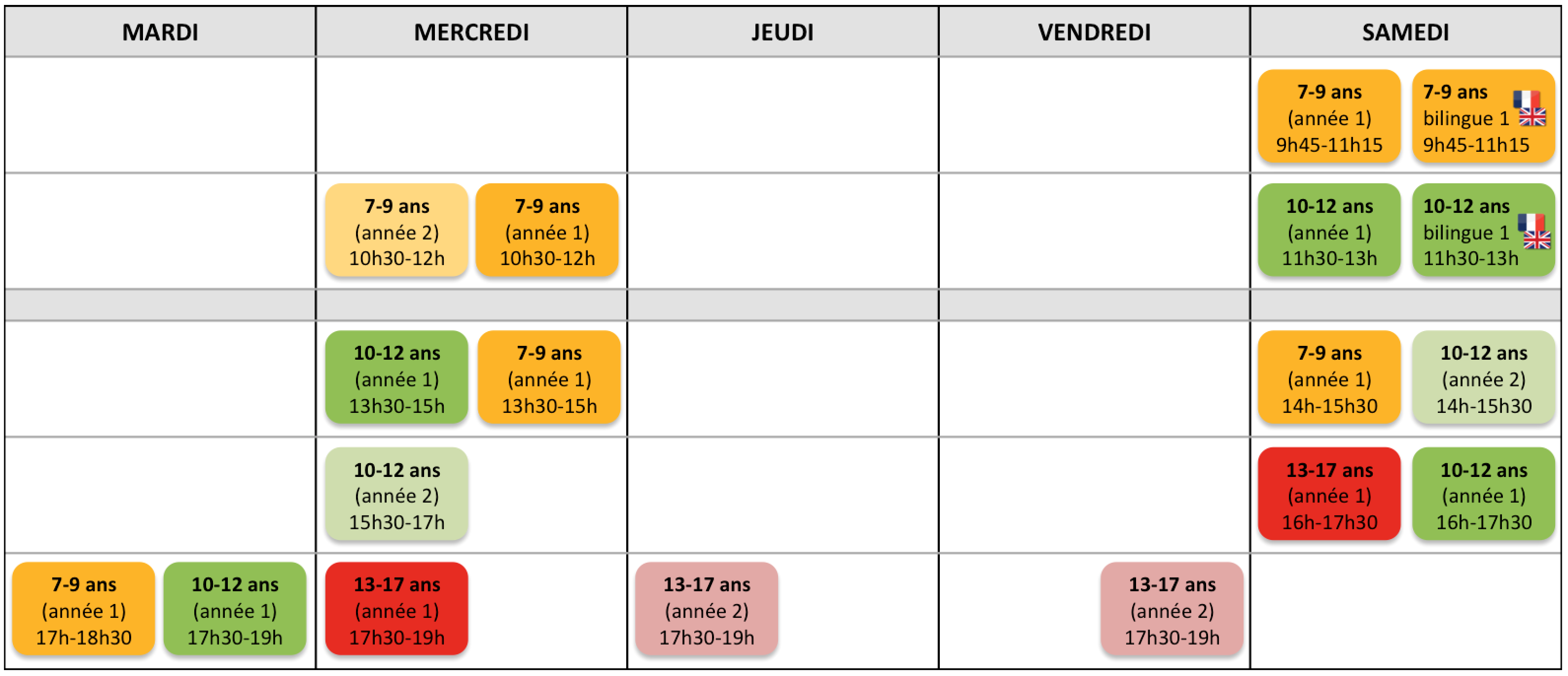 Calendrier ateliers hebdos 2018-2019 St Germain