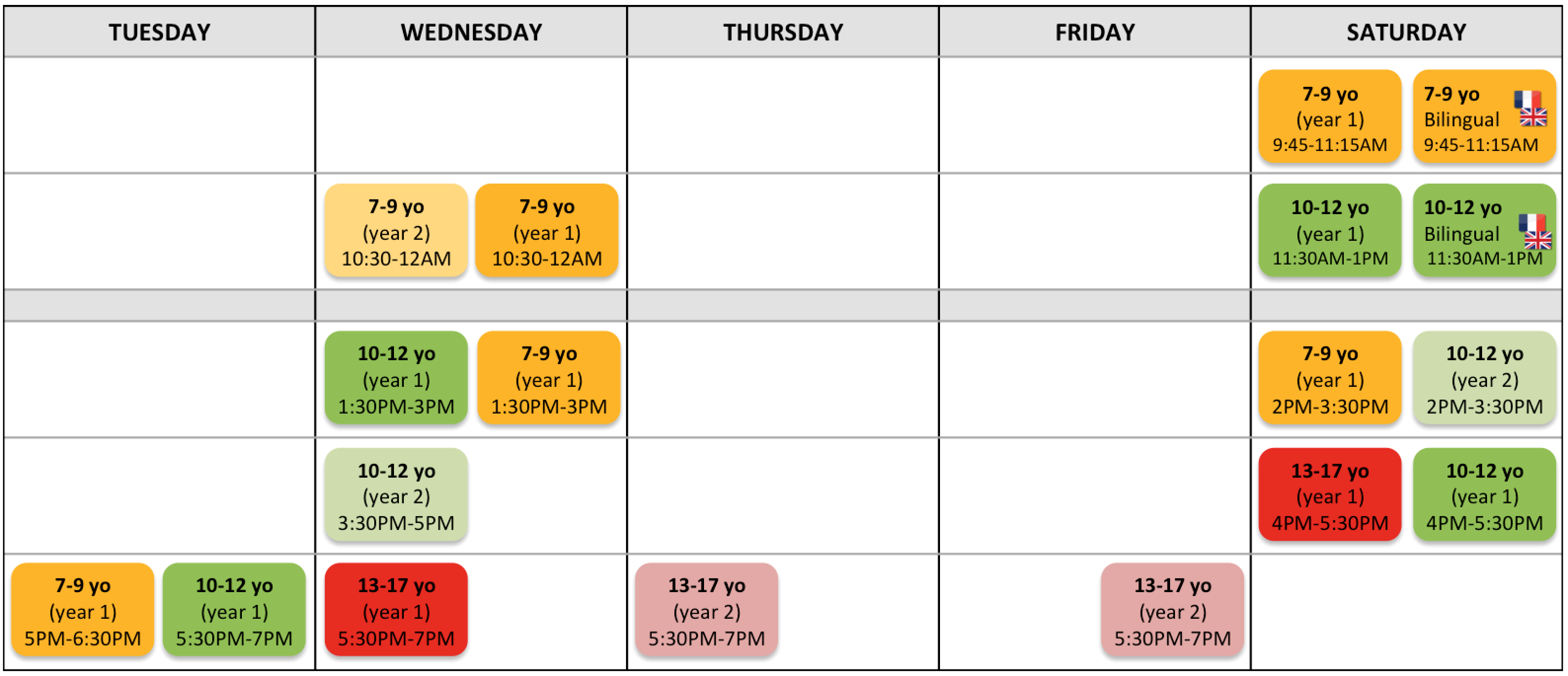 Workshops schedule St Germain