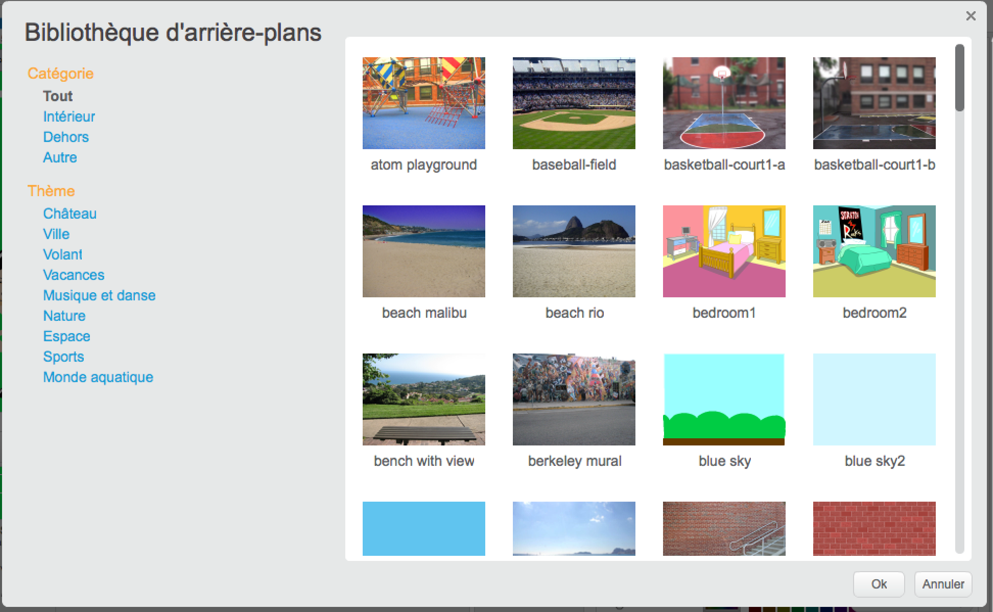 Bibliothèque arrière-plans Scratch