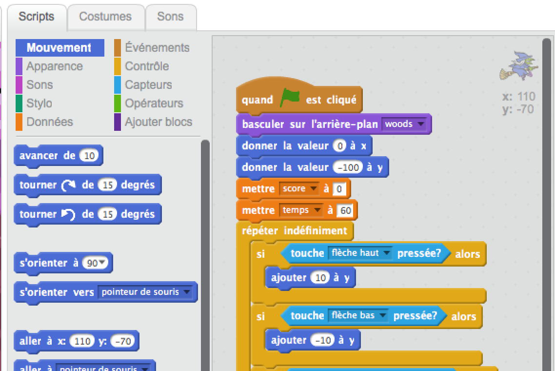 Scratch : scripts blocs de code