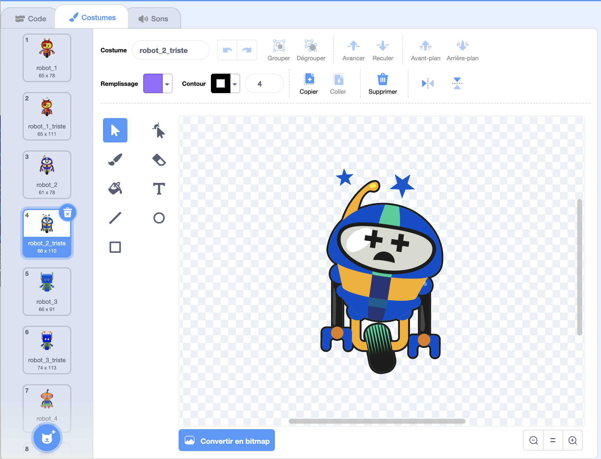Interface Scratch - Colorier son robot