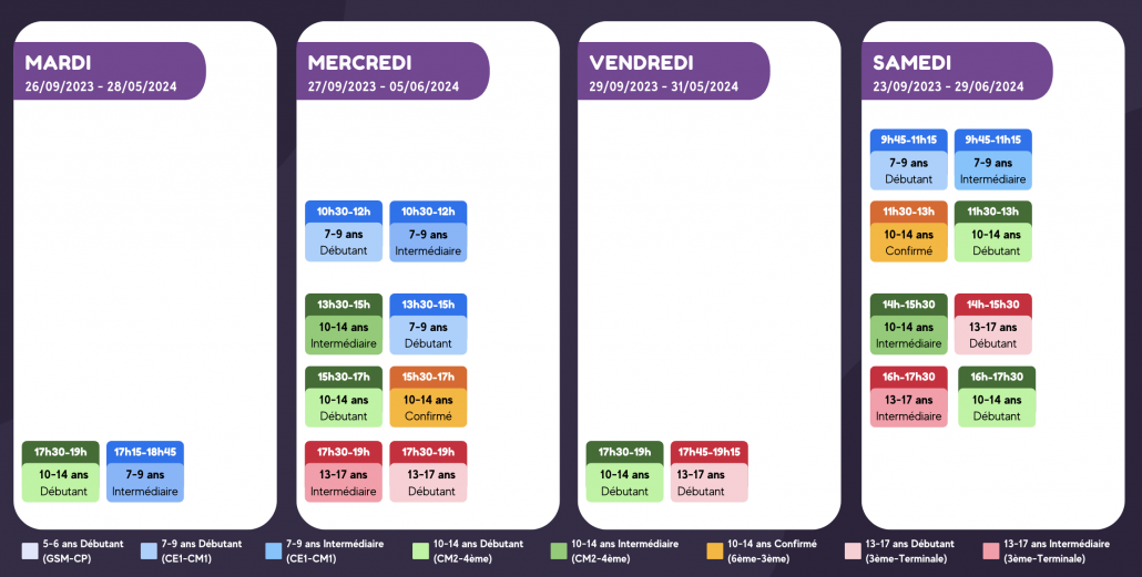 Planning ateliers hebdos 2023-2024 St-Germain-En-Laye
