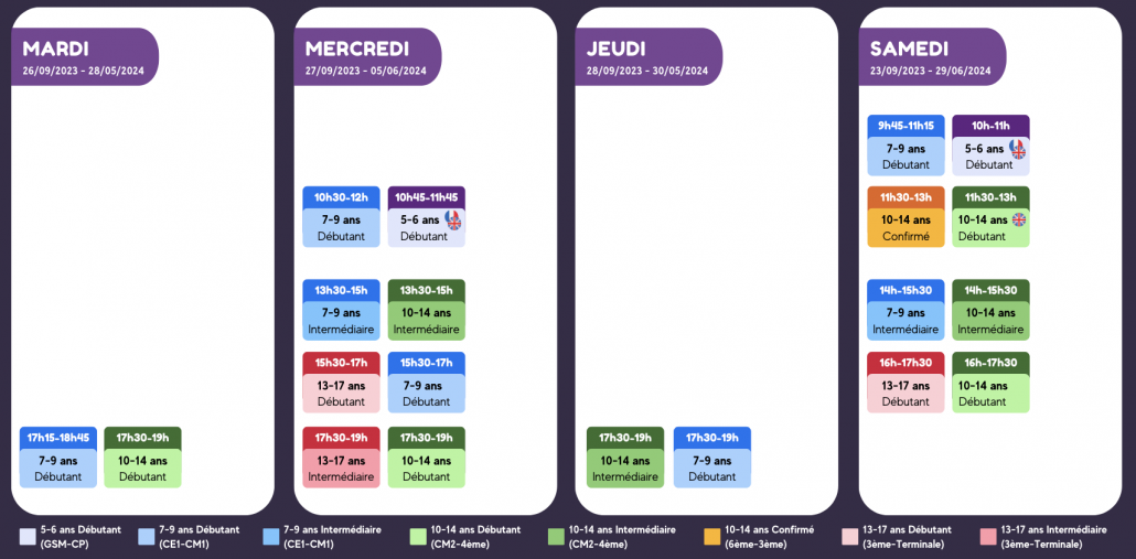 Planning Ateliers hebdos 2023-2024 Levallois